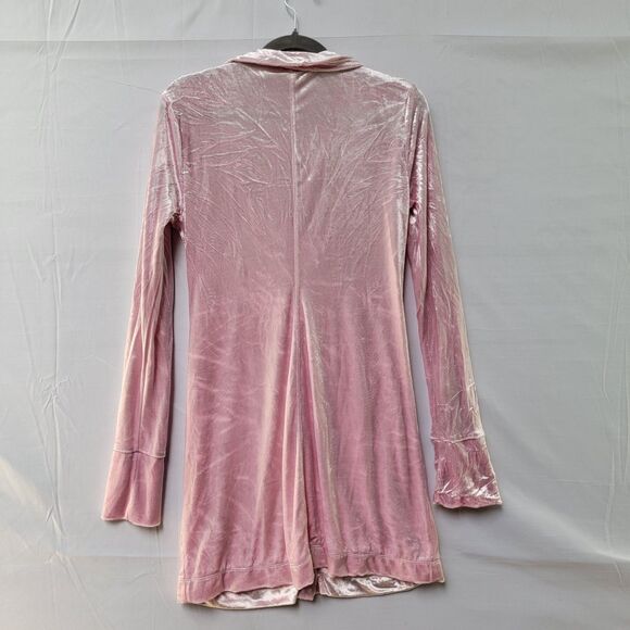 Free People Pink Mini Crushed Velvet Dress Long Sleeve Front Ruched V Neck S - Picture 3 of 12